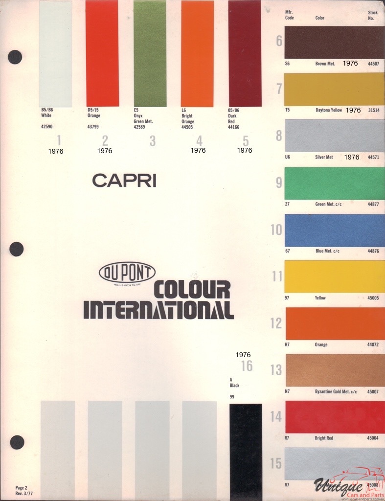 1976 Ford Capri Paint Charts DuPont 2